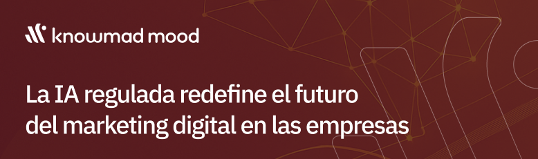 Ilustración en tonos anaranjados con elementos abstractos que representan inteligencia artificial, datos y crecimiento digital, asociada al impacto de la IA regulada en el marketing empresarial.