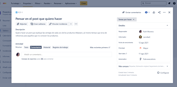 tablero del proyecto con tareas