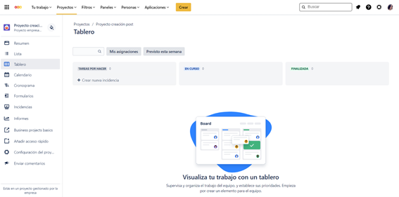 tablero del proyecto